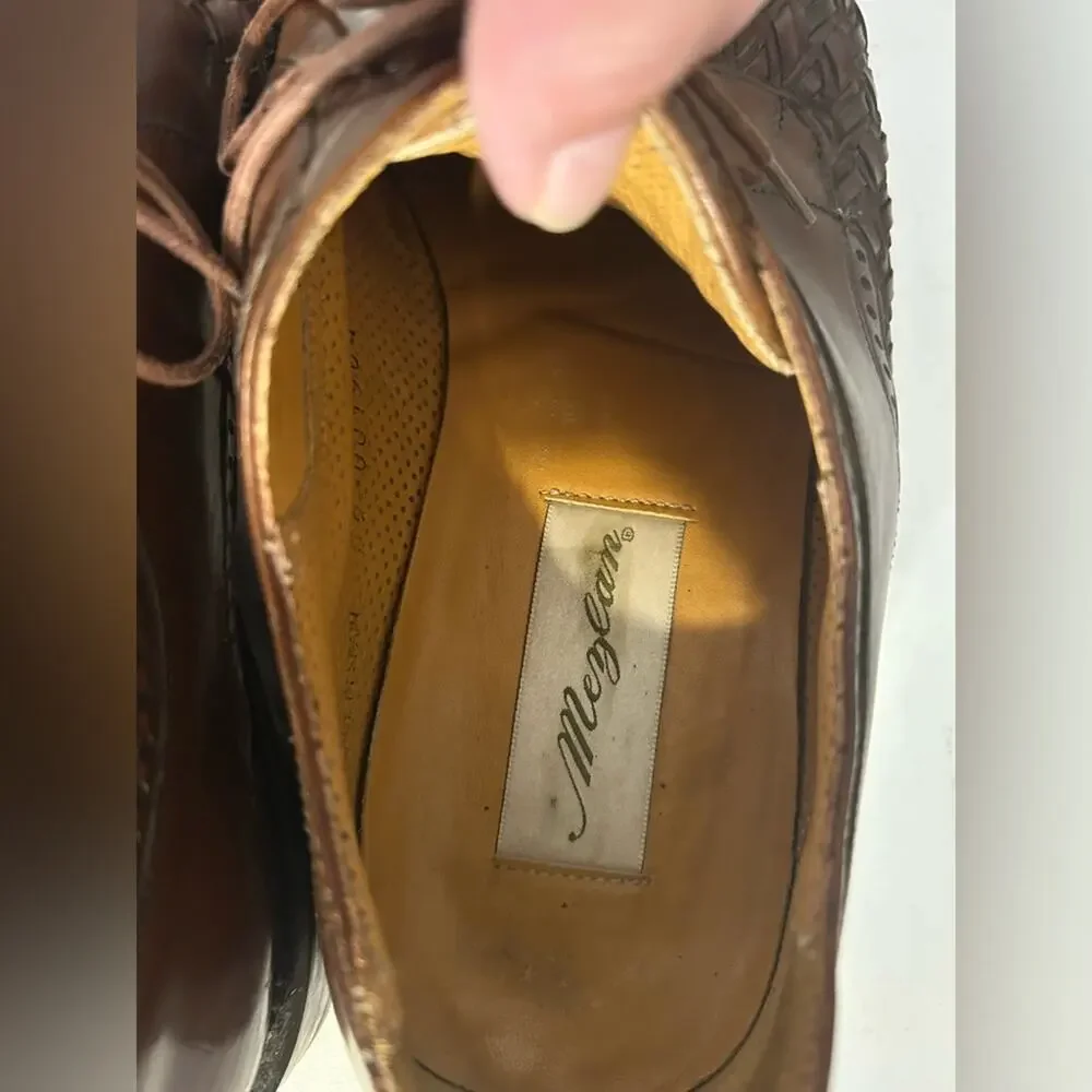 Mezlan Del Mar brown woven leather Oxford dress shoes made in Spain. Size 10